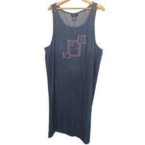 VTG ORIGINAL TY WEAR Denim Embroidered Cottagecore Overall Jumper Dress 18W